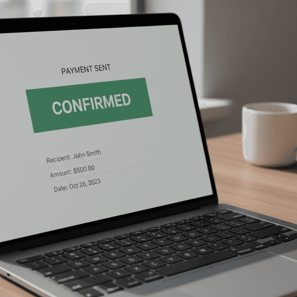 Schermo di laptop con dettaglio di pagamento PayPal confermato
