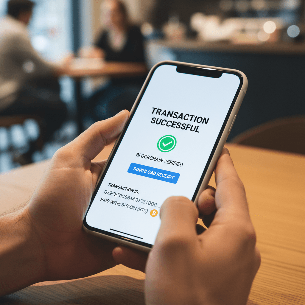 Close-up of a smartphone screen showing a cryptocurrency transfer confirmation with a wallet address