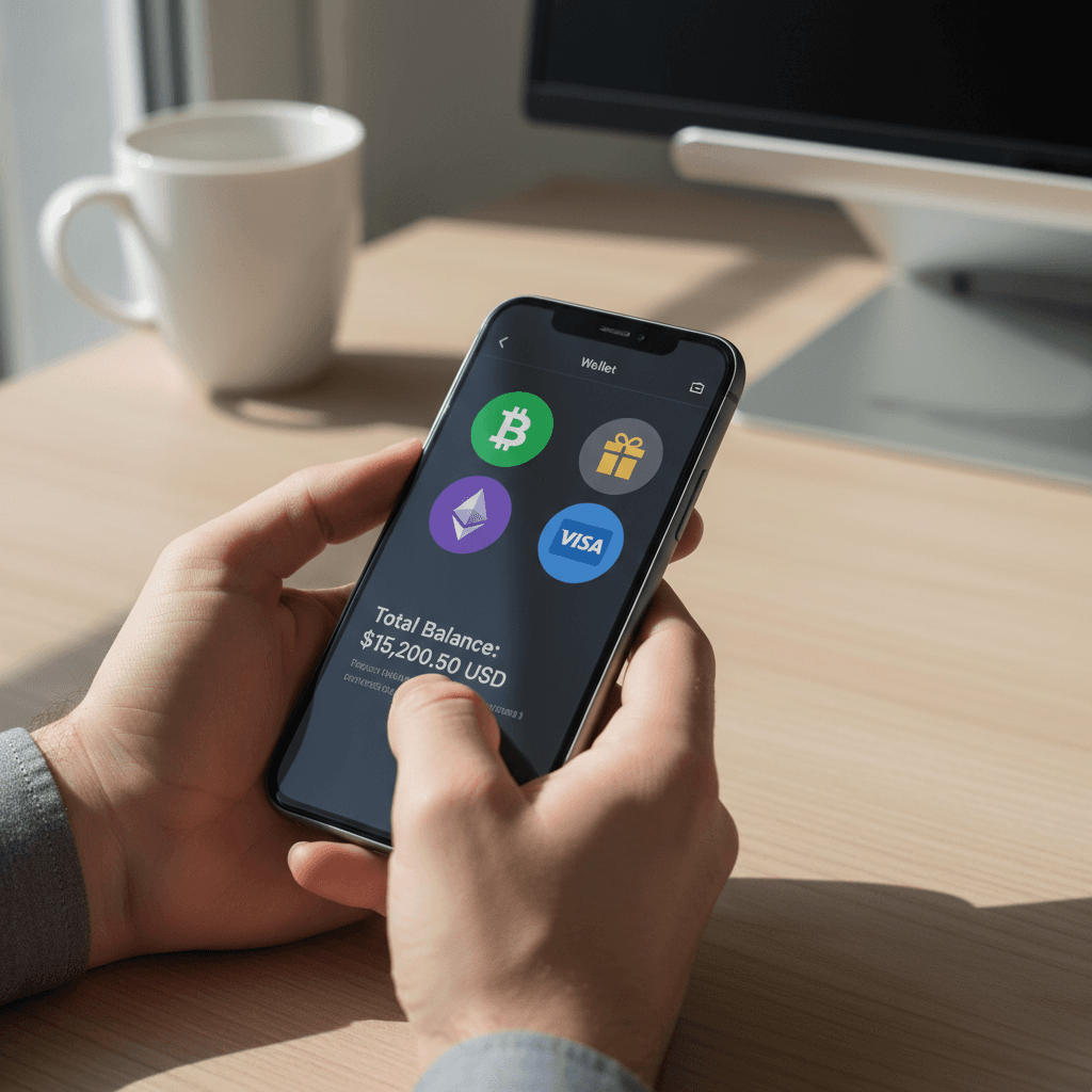Two people sitting at a table, one showing a smartphone to the other, digital transaction in progress in a Milan apartment