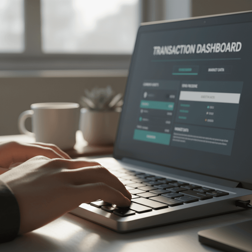 Primo piano di mani che digitano su tastiera con wallet crypto sullo schermo